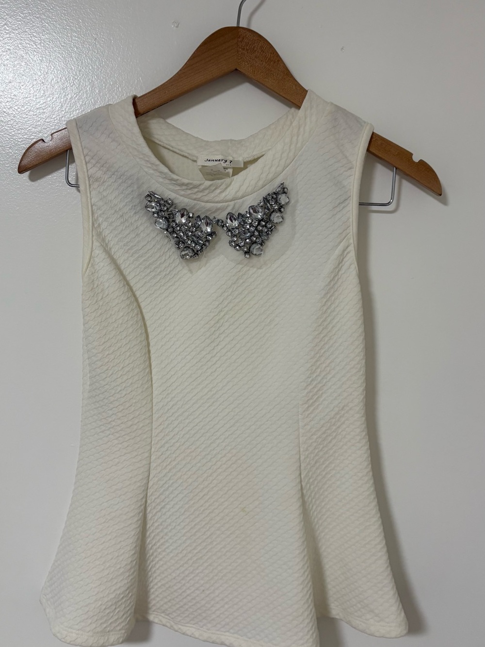 January 7 Cream Sleeveless Dress with Jeweled Collar